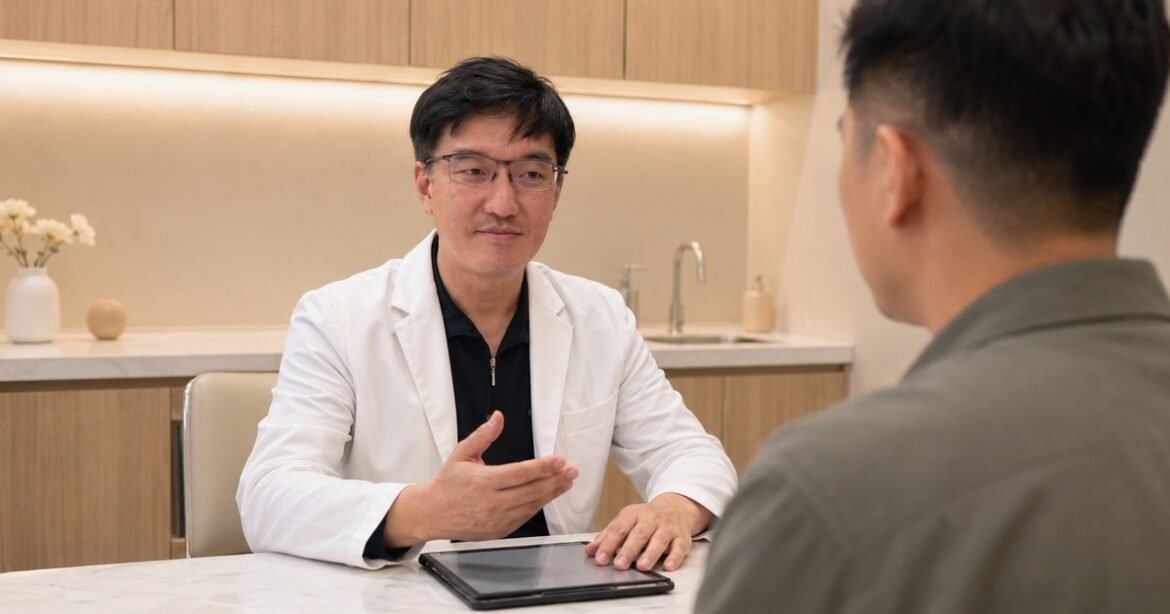吳芮醫師與患者討論隆乳手術長期穩定性的重要考量